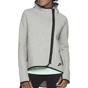 Nike Tech Fleece Asymmetric Hoodie Cape Full Zip High Low Pockets Cotton Gray S